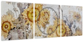 Obraz - Slnečnica v stene (s hodinami) (90x30 cm)