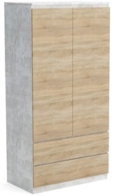 Šatní skriňa 90cm so 2 zásuvkami a vešiakom LUNE Betón/dub Sonoma