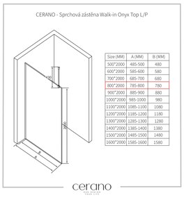 CERANO - Sprchová zástena Walk-in Onyx Top L/P - guľatá vzpera - zlatá kartáčovaná, grafitové sklo - 80x200 cm, CER-CER-8050BD1429