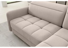 Svetlohnedá zamatová rozkladacia/s úložným priestorom rohová pohovka (pravý roh/do L) Barea – ELTAP