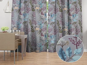 Biante Bavlnený záves Sandra SA-621 Jesenné vetvičky na modrosivom 150x210 cm