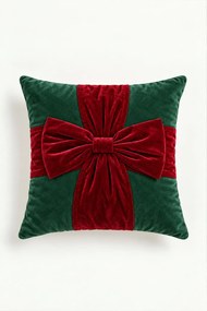 Velúrová obliečka na vankúš CHRISTMAS BOW zelená 45x45 cm