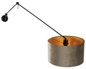 Nástenná lampa čierna s tienidlom zo zamatu taupe 35 cm nastaviteľná - Blitz