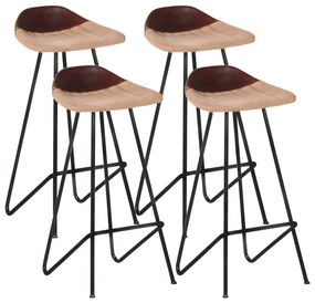vidaXL Barové stoličky 4 ks hnedé pravá koža