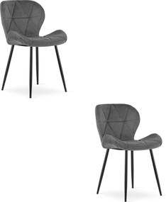 Set 2 stoličiek MANGO - tmavosivý zamat / čierne nohy