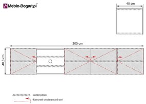 Závesná TV skrinka Asha 200 cm s otvorenou policou - biely mat