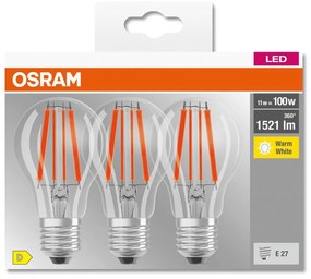 3PAK LED žiarovka E27 A60 CL 11W = 100W 1521lm 2700K Warm 300° Filament OSRAM BASE