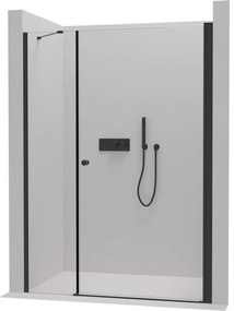 Cerano Antelo, 1-krídlové sprchové dvere s pevnou časťou 90(dvere) x 50(stena) x 190 cm, 6mm číre sklo, čierny profil, CER-CER-435812