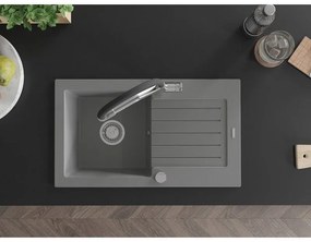 Mexen Pablo, granitový drez 752x436x161 mm, 1-komorový a drezová batéria Duo, šedá, 6510-71-671701-07