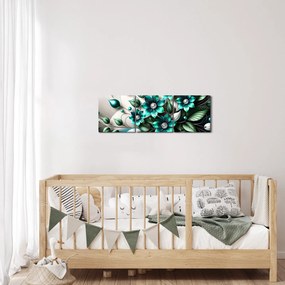 Obraz - 3D tyrkysové kvety (s hodinami) (90x30 cm)