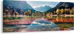 Obraz - Jazero Jasna, Gozd Martuljek, Julské Alpy, Slovinsko (120x50 cm)