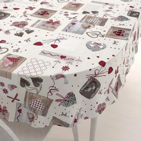 Biante Dekoračný oválny obrus Porto PRT-015 Vínovo-sivé srdiečka na krémovom 130x160 cm