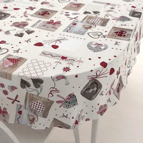 Biante Dekoračný oválny obrus Porto PRT-015 Vínovo-sivé srdiečka na krémovom 130x220 cm
