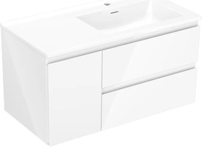 Mexen Orio, kúpeľňová skrinka 90 cm s pravým umývadlom Otis, 2S, 1D, biela lesklá, 91A13-09047-3-BBFFF00-W18P00