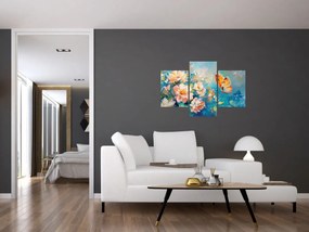 Obraz - Motýľ a kvety, olejomaľba II. (90x60 cm)