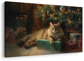 Obraz vianočne ladená mačka pri stromčeku