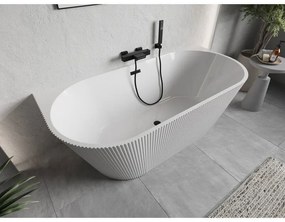 Mexen Oris, voľne stojaca ryhovaná vaňa 170 x 80 cm, biela lesklá, čierny matný prepad, 52871708000-70