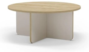 Krémovobiely/v prírodnej farbe okrúhly konferenčný stolík s doskou v dubovom dekore ø 80 cm Hillary – Marckeric
