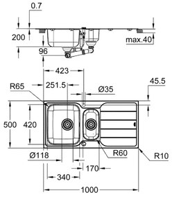 GROHE 31572SD1 - Drez K500 1000 × 500 mm nerezová oceľ