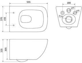 Mexen Timo, závesná WC misa 555x370x335 mm, Rimless Tornádo, biela lesklá, 3365XX00T