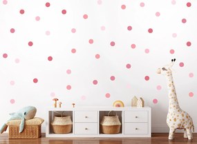 Puntíky odstíny růžové textilní prelepiteľné nálepky na stenu 50 ks 4x4 cm