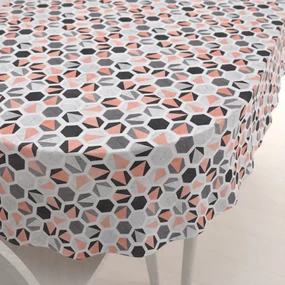 Biante Dekoračný oválny obrus Leona LN-031 Lososovo-sivé hexagóny 130x180 cm