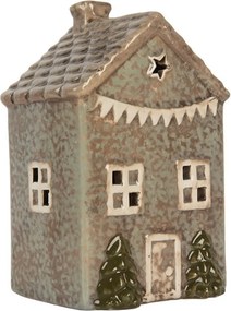 Zelený keramický domček na čajovú sviečku Lamont - 10*8*15 cm