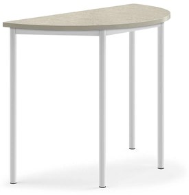 Stôl SONITUS, polkruh, 1200x600x900 mm, linoleum - svetlošedá, biela