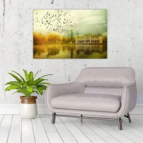Obraz maľované krajiny so sídlom (90x60 cm)