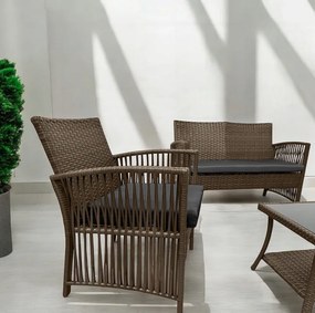 Záhradný set NM-02 z kvalitného technoratanu - hnedý + sivé vankúše