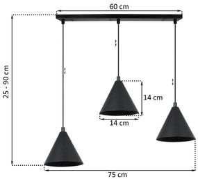 Závesné svietidlo Soho, 3x čierne kovové tienidlo, (fi 14cm)