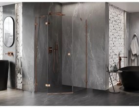 Mexen Lunar, Päťuholníkový sprchový kút Mexen Lunar s výklopným ľavým oknom 80 x 100 cm, 8mm číre sklo, profil ružové zlato, 831-080L-100P-60-00-L