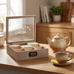 Zeller Present Drevená krabička na čaj - TIME FOR TEA, 9 priehradiek