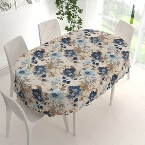 Biante Dekoračný oválny obrus Parma PM-113 Modré kvety na smotanovom 140x180 cm