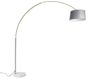 Oblúková lampa mosadzná s sivým mramorovým tienidlom z látky 45 cm - XXL