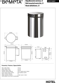 Bemeta Design Odpadkový kôš, 3 l, nerez, lesk - 125115051