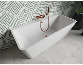 Mexen Volta, voľne stojaca nástenna vaňa 170 x 75 cm, biela, ružové zlato prepad, 51131707500-60