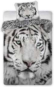 Obliečky bavlnené Deluxe 3D 200x140cm+90x70cm Tiger biely Faro Tiahome