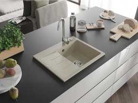 Mexen Ben, 1-komorový granitový drez 600x500x190 mm, pravý + chrómový sifón, béžová, 6523605000-69