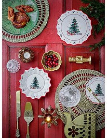 Červeno-krémový servírovací keramický tanier s vianočným motívom ø 20 cm Naive – Bloomingville