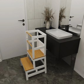 Jurhan Učiaca veža PLAY borovica, 93x56x49, biela/prírodná hnedá