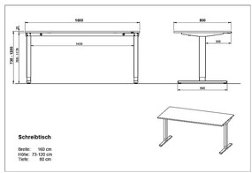 Pracovný stôl s elektricky nastaviteľnou výškou s doskou v dubovom dekore 80x160 cm Lissabon – Germania