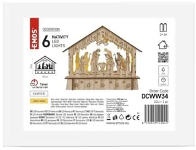 Drevený LED vianočný betlehem s časovačom Bethle 15 cm teplá biela