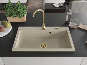 Mexen Elix žulový drez, 1-komorový, 800 x 500 mm, béžový, sifón zlatý - 6527801005-69-G