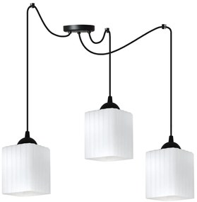 Závesné svietidlo Riffle Square Spider, 3x biele sklenené tienidlo, b