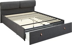 Tmavosivá čalúnená dvojlôžková posteľ s úložným priestorom s roštom 160x200 cm Calvi – Actona