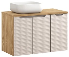 Závěsná skříňka Luxor Beige s deskou a umyvadlem 90 cm béžová/dub olejovaný