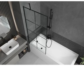 Mexen Next, vaňová zástena 1-krídlová 80 x 150 cm, fixné krídlo, 6 mm číre sklo s čiernym vzorom, čierny profil, 895-080-000-00-77-70