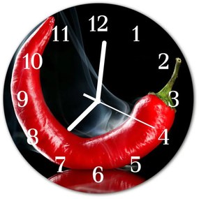 Nástenné sklenené hodiny Chili korenie fi 30 cm