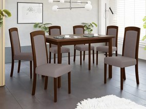 Rozkladací jedálenský stôl so 6 stoličkami - AL26, Morenie: Orech - L, Poťahové látky: Hygge D20